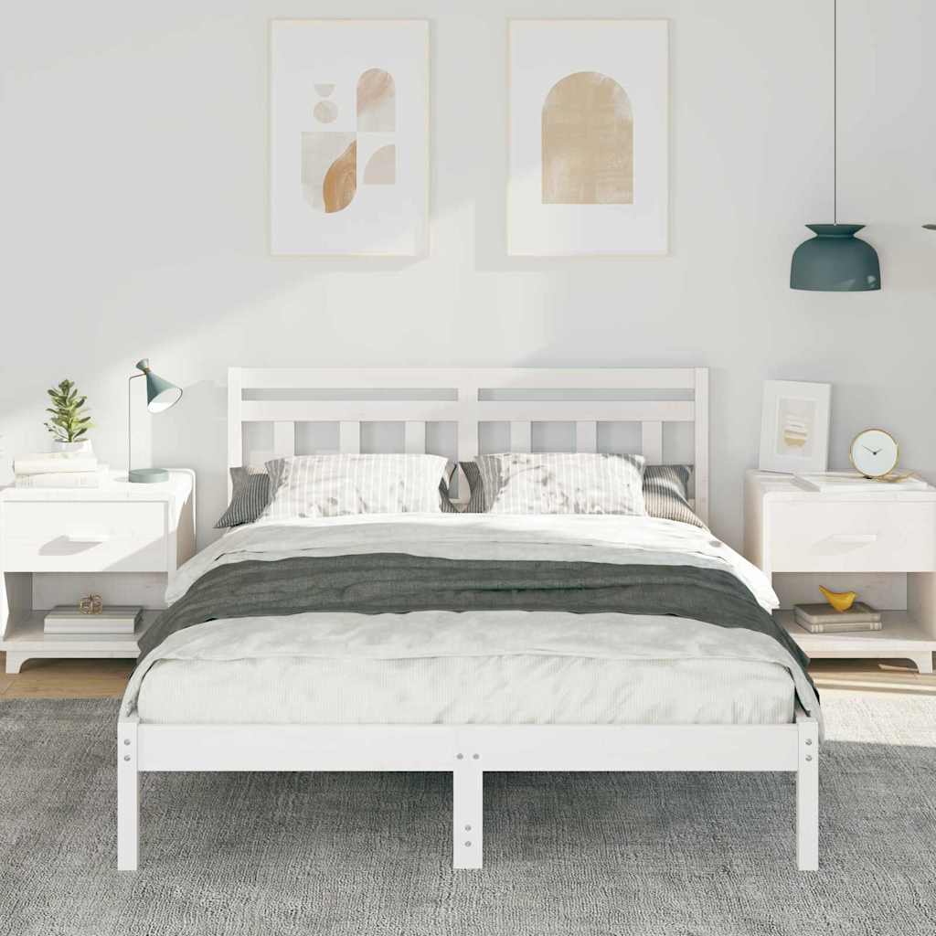 Bed Frame White 140 x 190 cm Solid Pine Wood