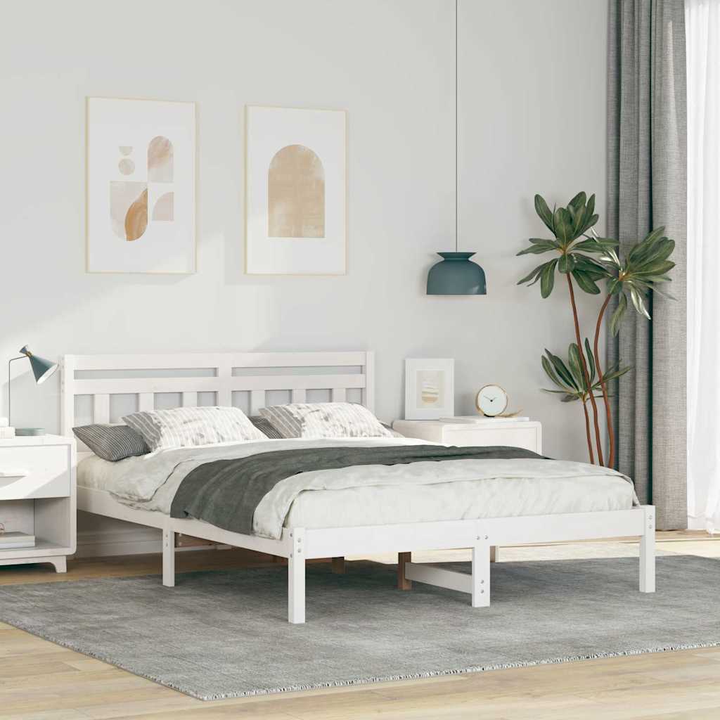 Bed Frame White 135 x 190 cm Solid Pine Wood