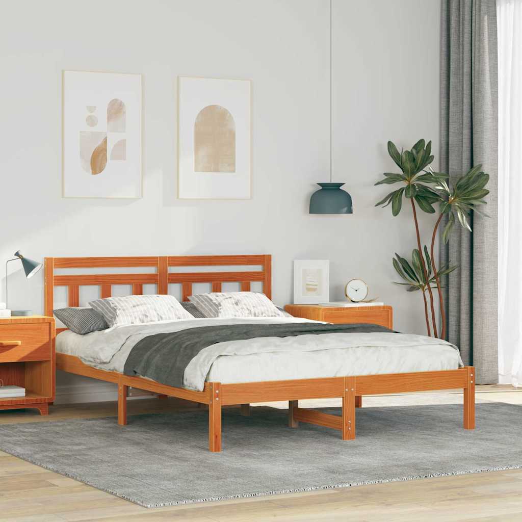 Bed Frame Brown 135 x 190 cm Solid Pine Wood