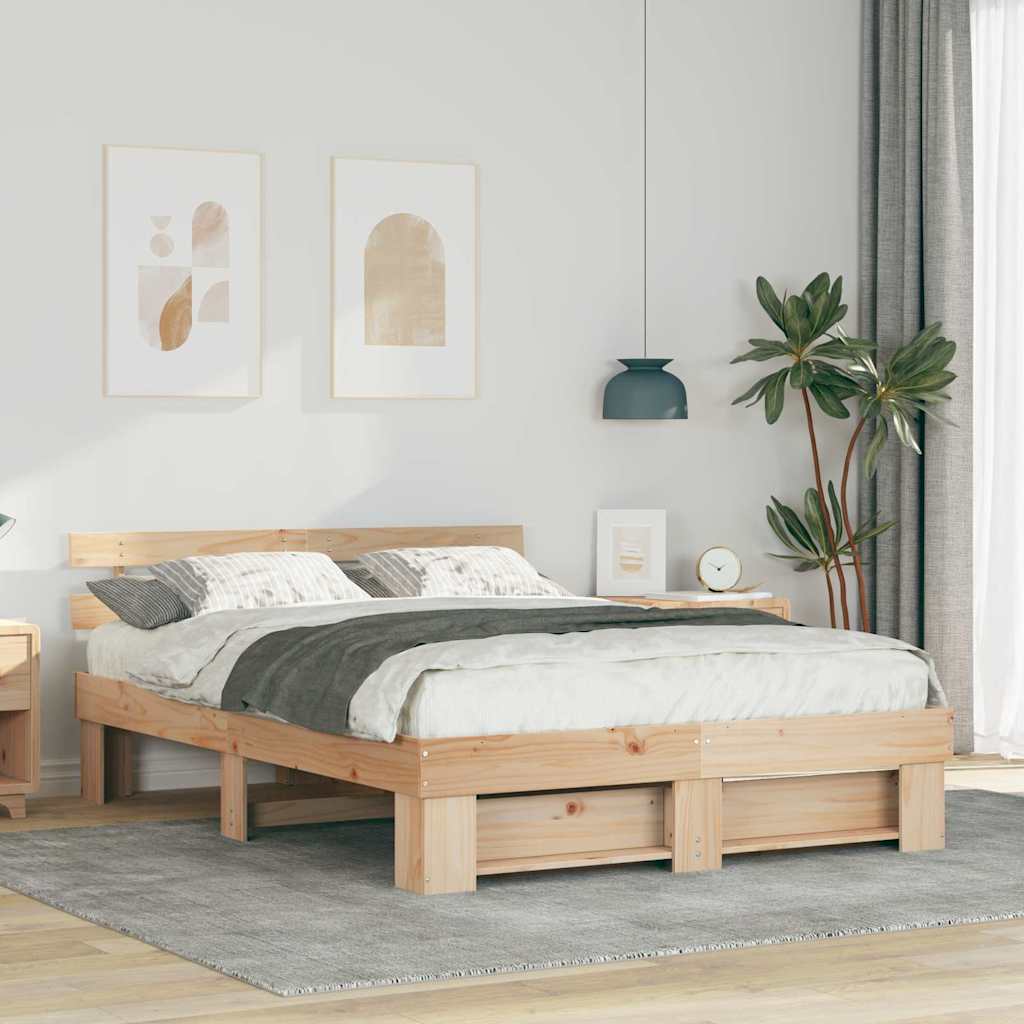 Bed Frame with Headboard Brown 160 x 200 cm Solid Pine Wood