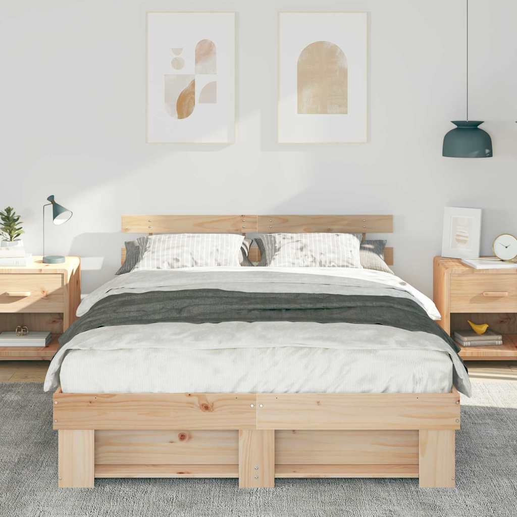 Bed Frame with Headboard Brown 160 x 200 cm Solid Pine Wood