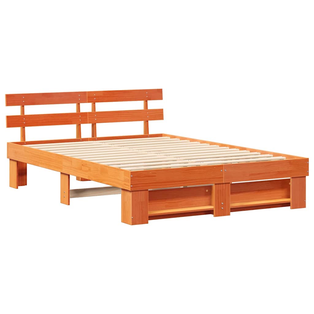 Bed Frame with Headboard Wax Brown 160 x 200 cm Solid Pine Wood