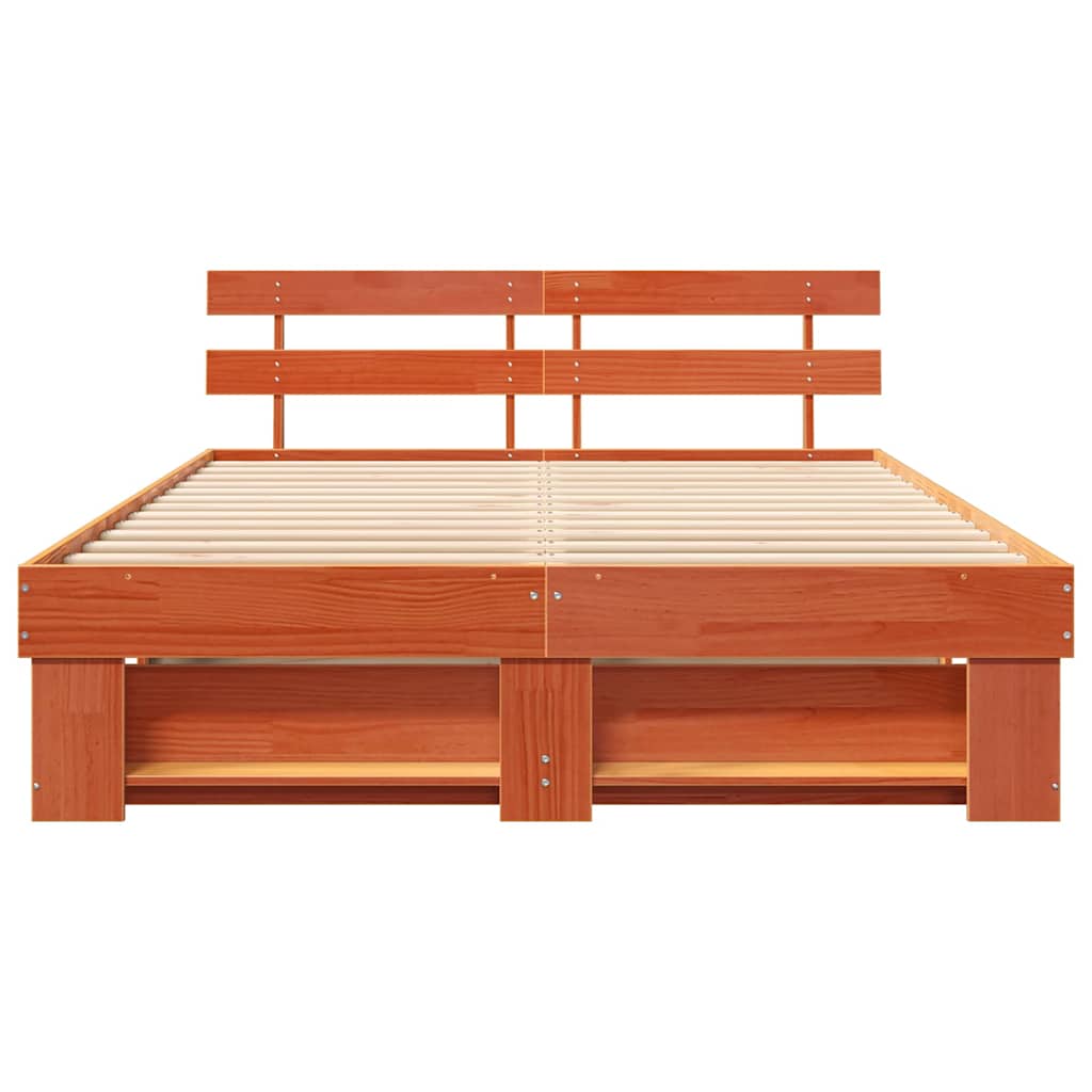 Bed Frame with Headboard Wax Brown 160 x 200 cm Solid Pine Wood