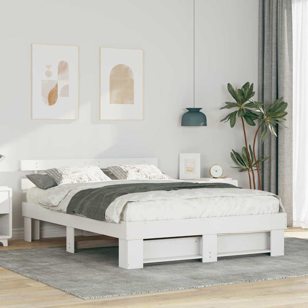 Bed Frame with Headboard White 150 x 200 cm Solid Pine Wood