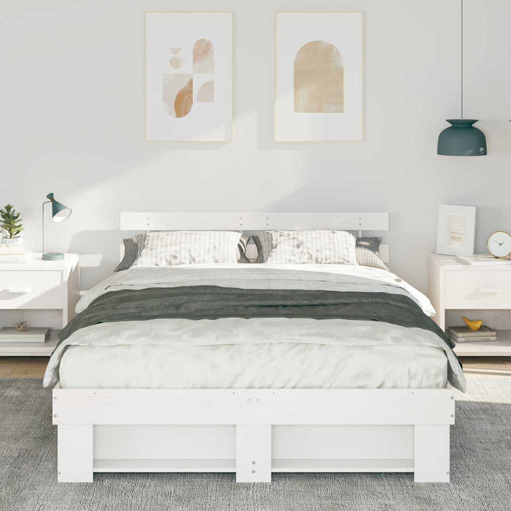 Bed Frame with Headboard White 150 x 200 cm Solid Pine Wood