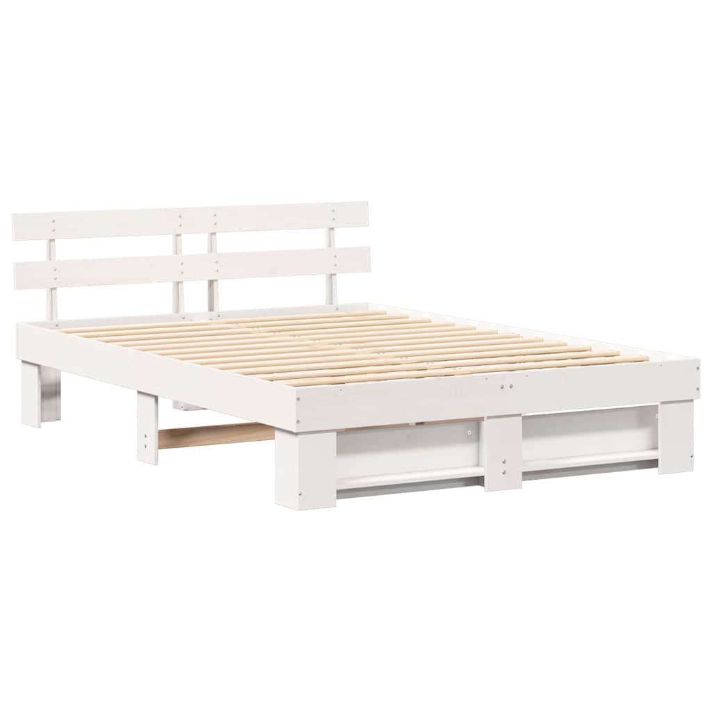 Bed Frame with Headboard White 150 x 200 cm Solid Pine Wood