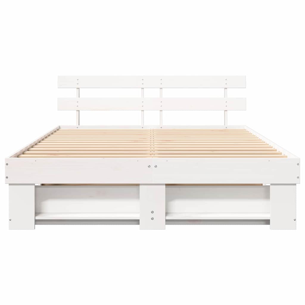 Bed Frame with Headboard White 150 x 200 cm Solid Pine Wood