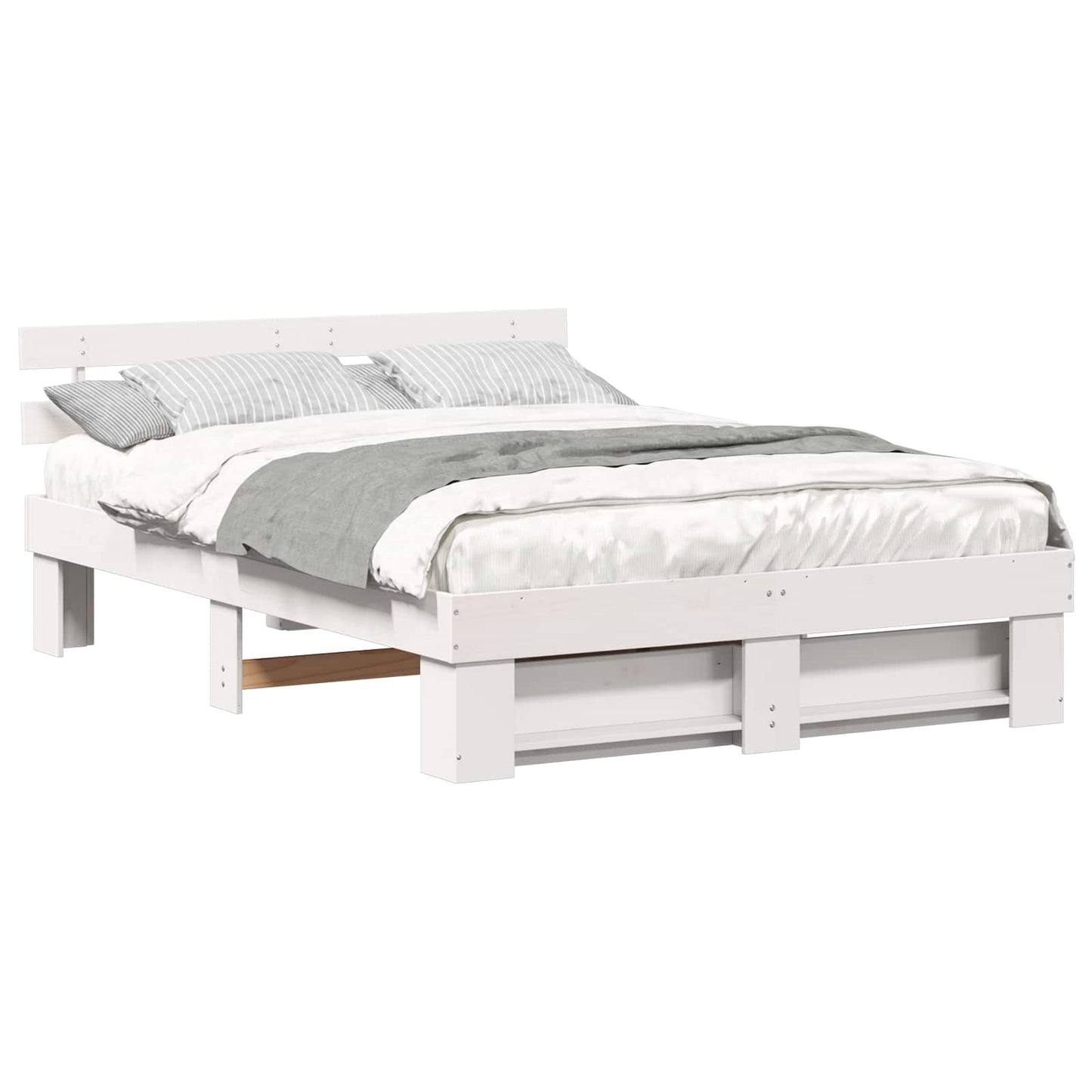 Bed Frame with Headboard White 140 x 200 cm Solid Pine Wood