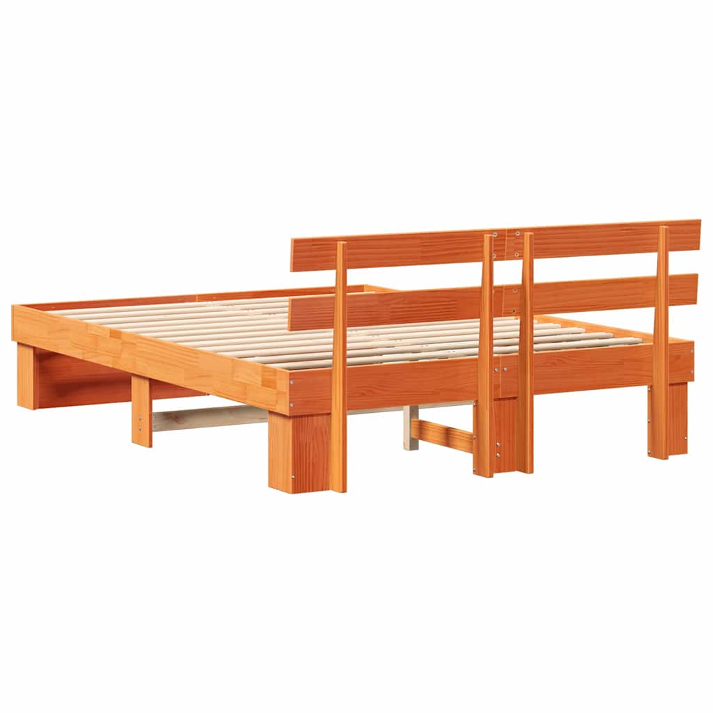 Bed Frame with Headboard Wax Brown 140 x 200 cm Solid Pine Wood