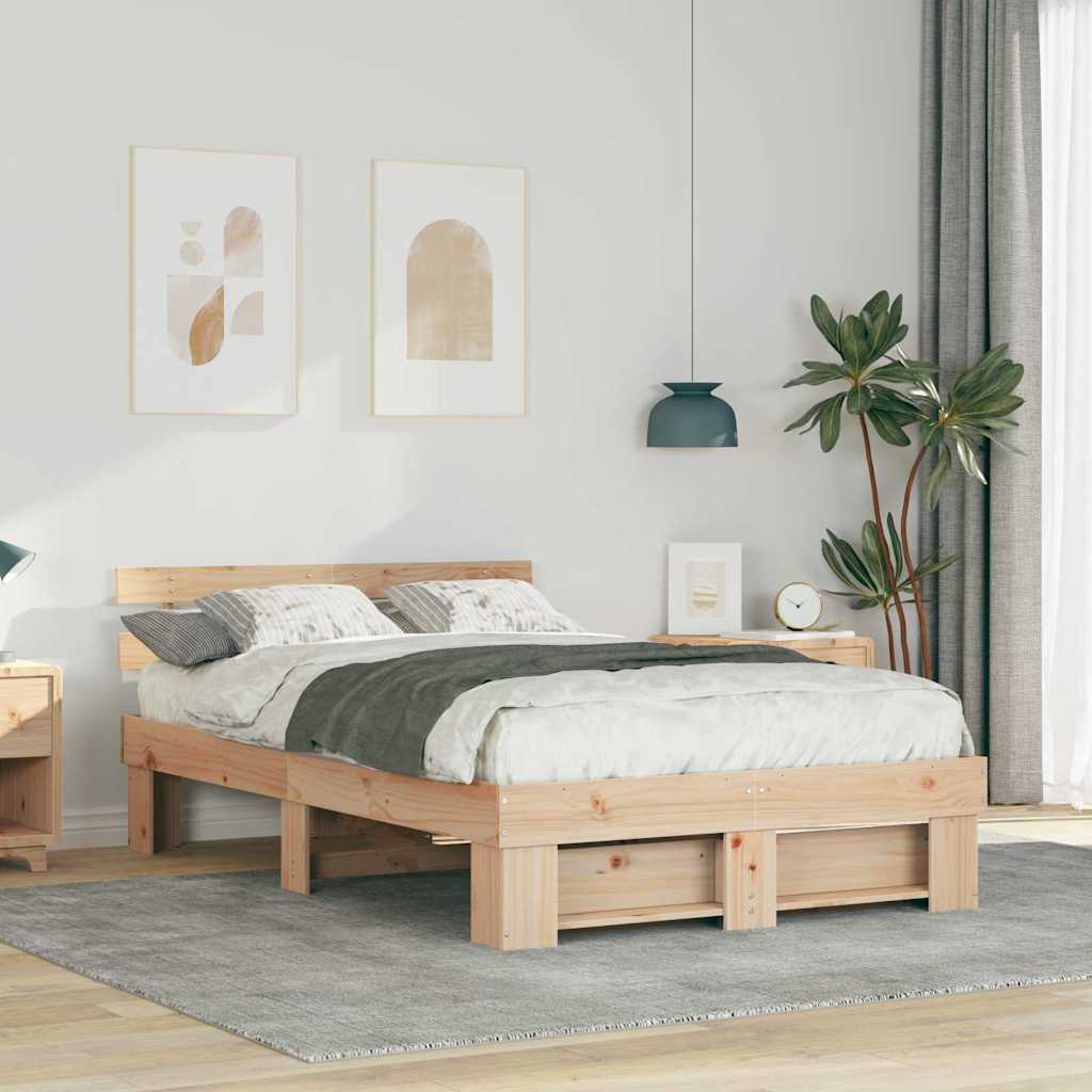 Bed Frame with Headboard Brown 120 x 200 cm Solid Pine Wood
