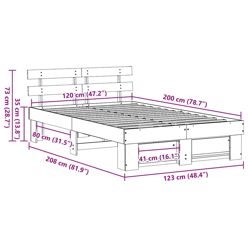 Bed Frame with Headboard White 120 x 200 cm Solid Pine Wood
