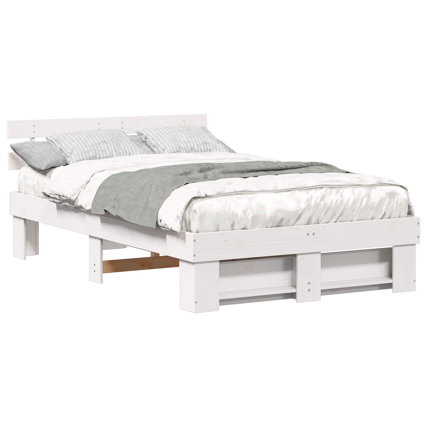 Bed Frame with Headboard White 140 x 190 cm Solid Pine Wood