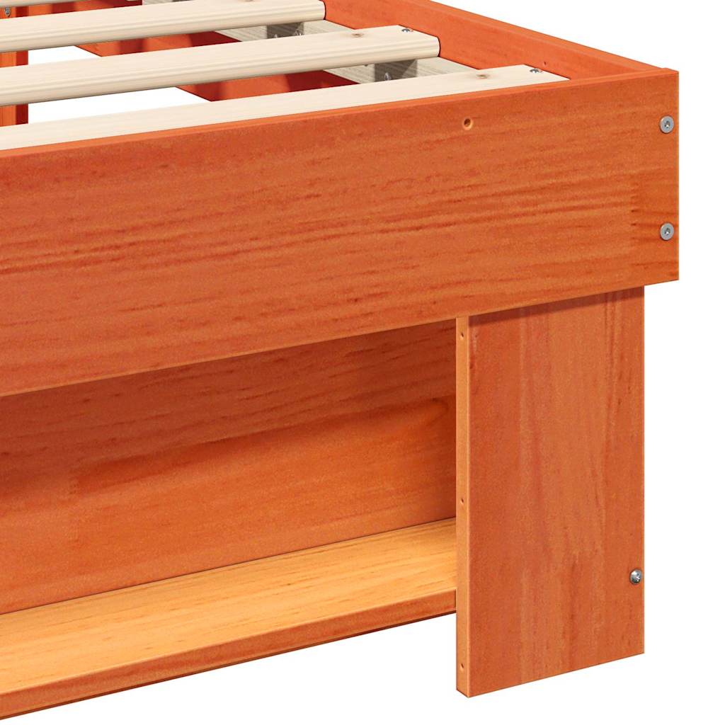 Bed Frame with Headboard Wax Brown 140 x 190 cm Solid Pine Wood