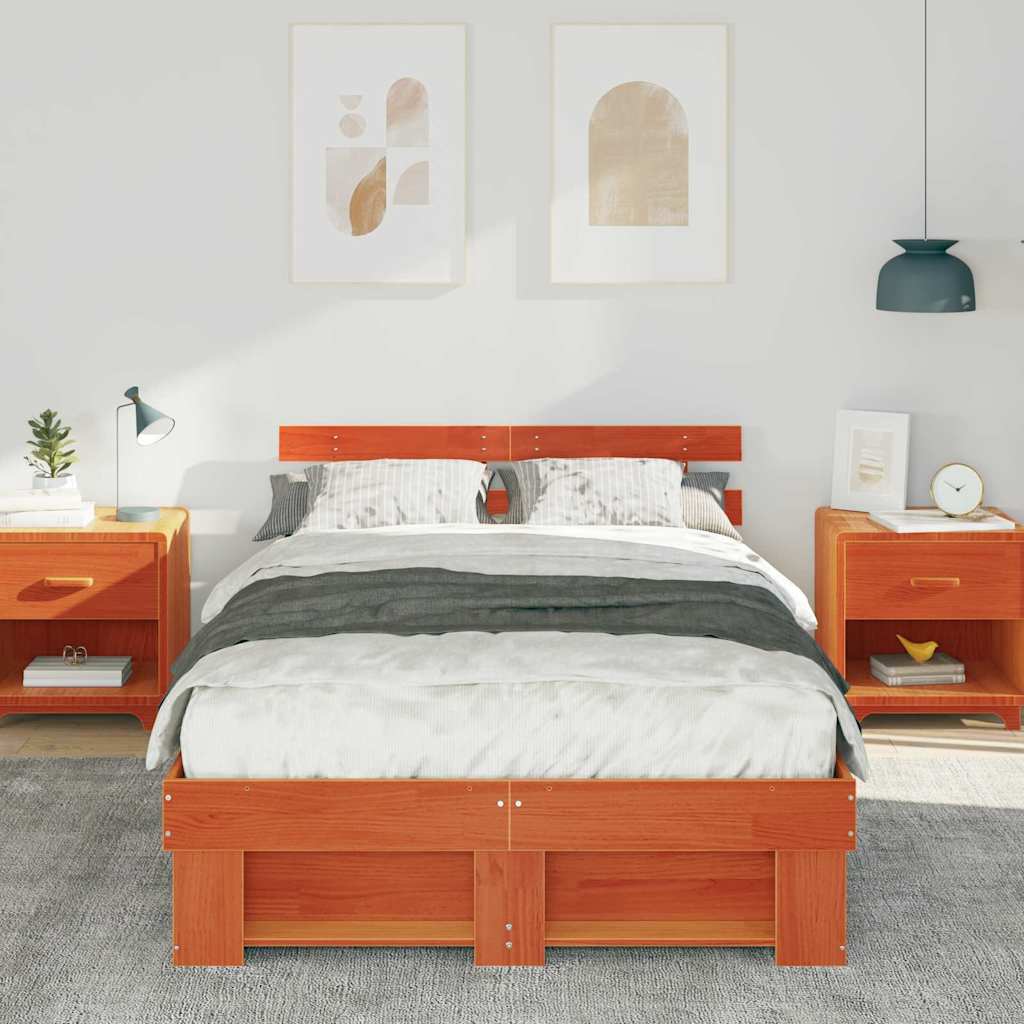 Bed Frame with Headboard Wax Brown 140 x 190 cm Solid Pine Wood