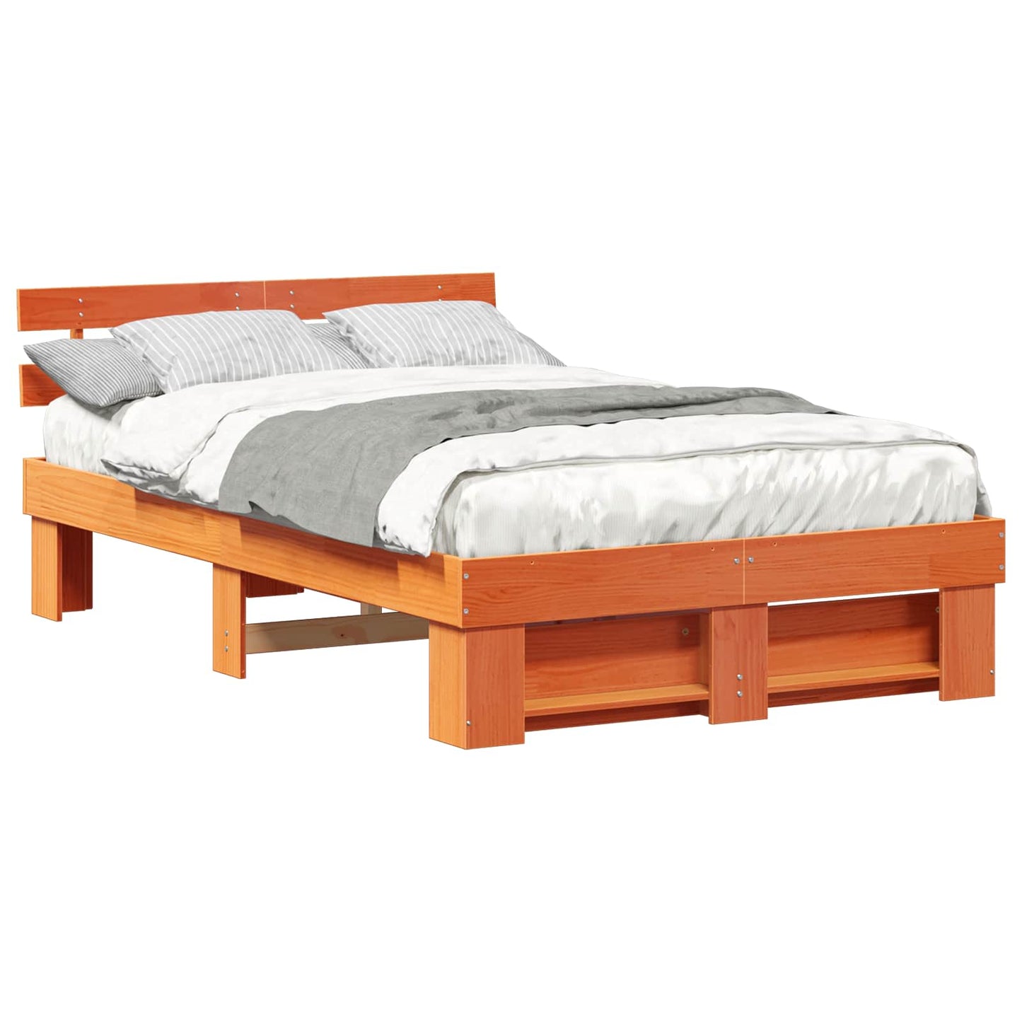 Bed Frame with Headboard Wax Brown 140 x 190 cm Solid Pine Wood