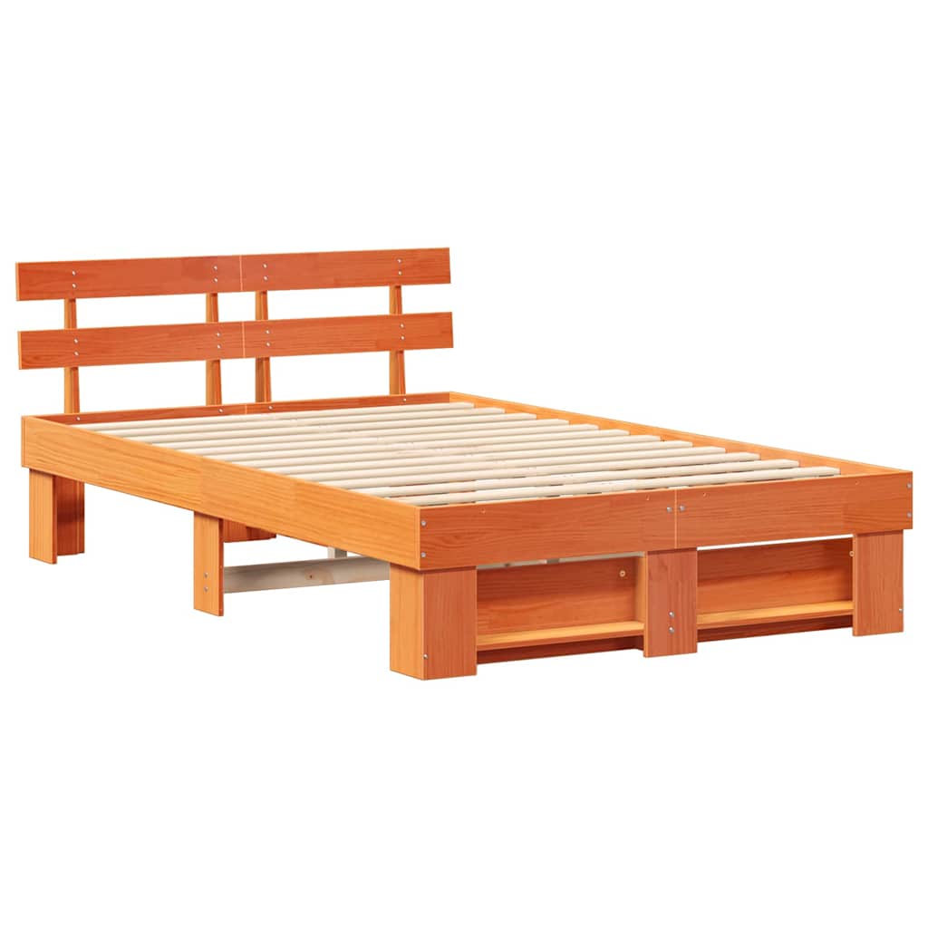 Bed Frame with Headboard Wax Brown 140 x 190 cm Solid Pine Wood
