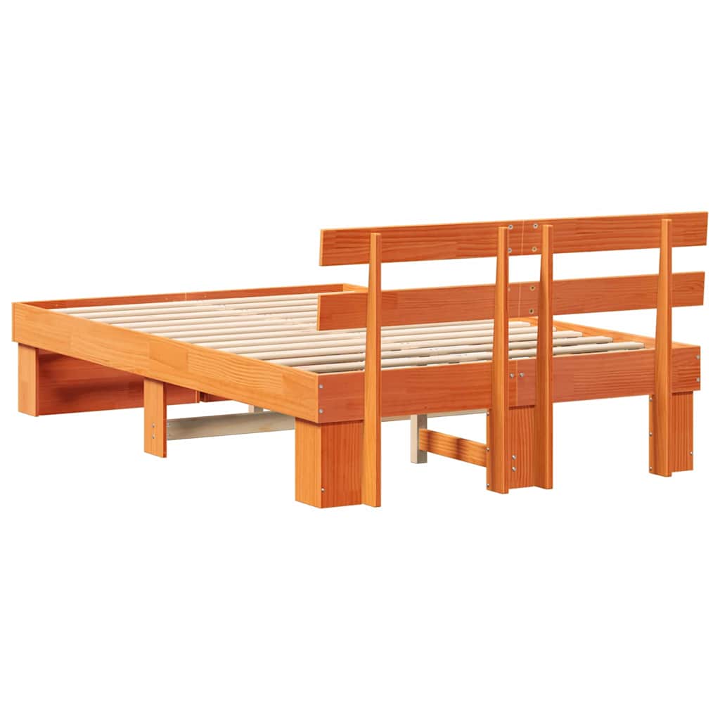 Bed Frame with Headboard Wax Brown 140 x 190 cm Solid Pine Wood