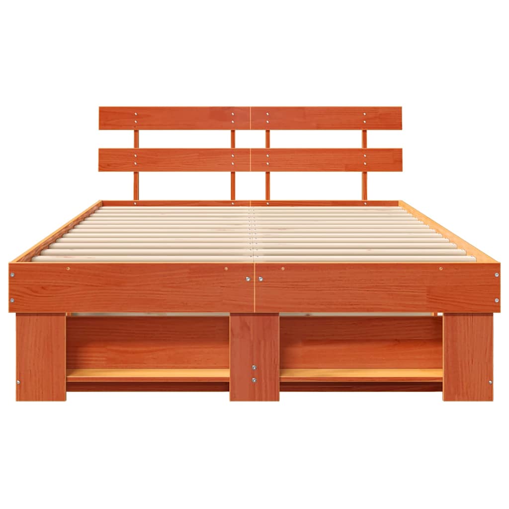 Bed Frame with Headboard Wax Brown 140 x 190 cm Solid Pine Wood