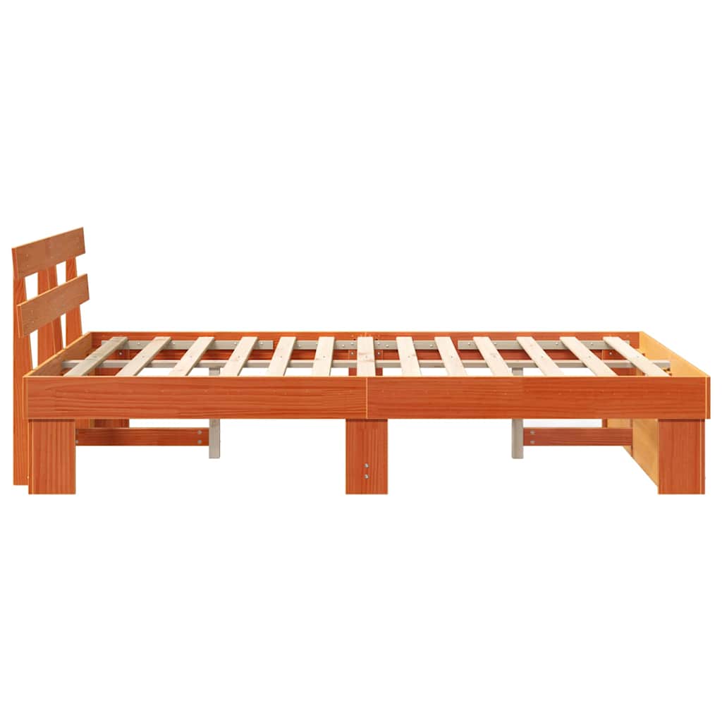 Bed Frame with Headboard Wax Brown 140 x 190 cm Solid Pine Wood