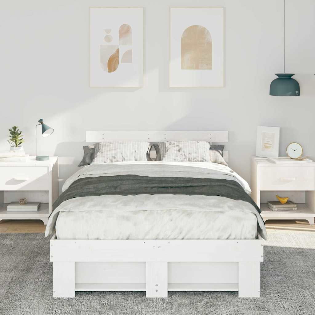 Bed Frame with Headboard White 135 x 190 cm Solid Pine Wood