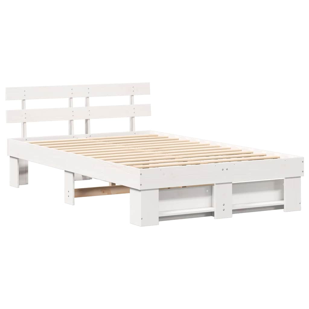 Bed Frame with Headboard White 135 x 190 cm Solid Pine Wood