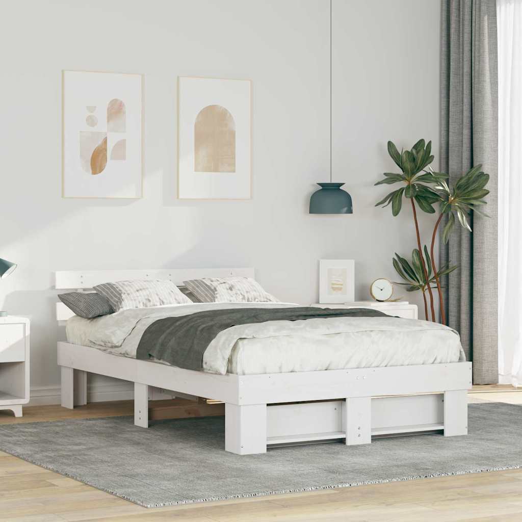 Bed Frame with Headboard White 120 x 190 cm Solid Pine Wood