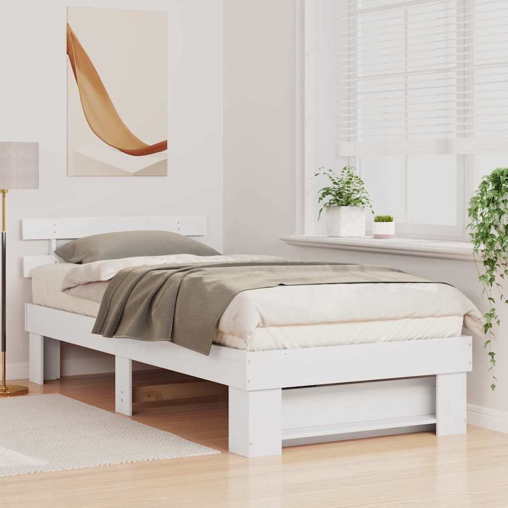 Bed Frame with Headboard White 100 x 200 cm Solid Pine Wood