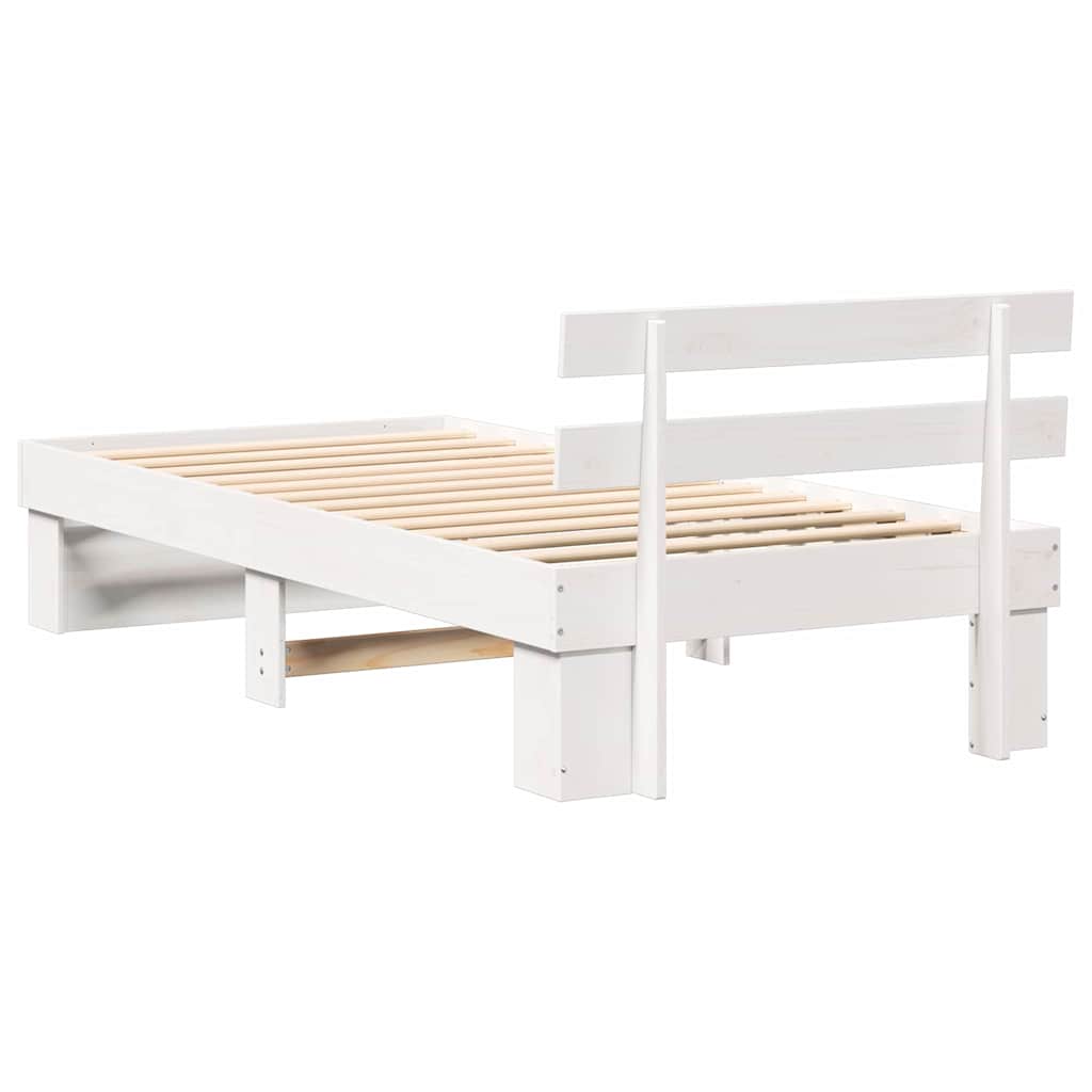 Bed Frame with Headboard White 100 x 200 cm Solid Pine Wood