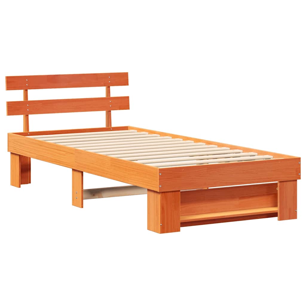 Bed Frame with Headboard Wax Brown 100 x 200 cm Solid Pine Wood