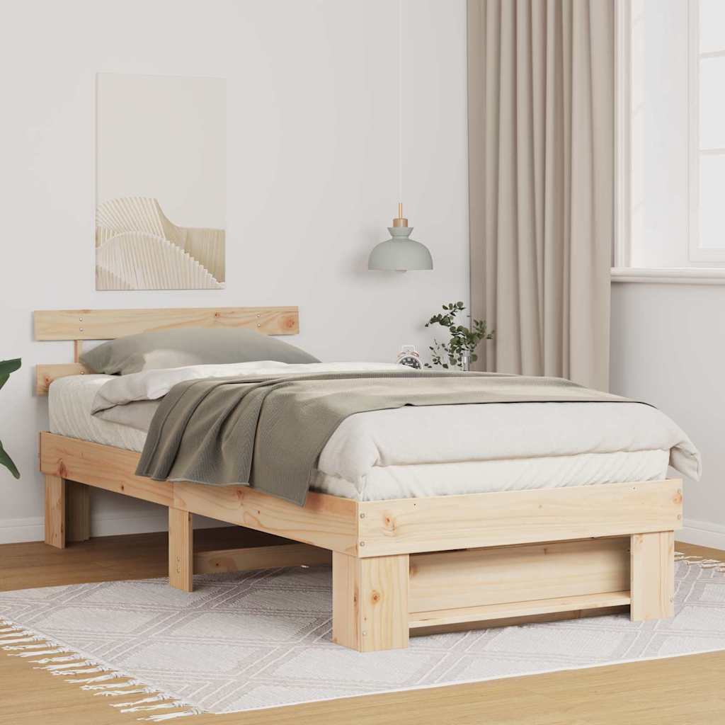 Bed Frame with Headboard Brown 90 x 200 cm Solid Pine Wood