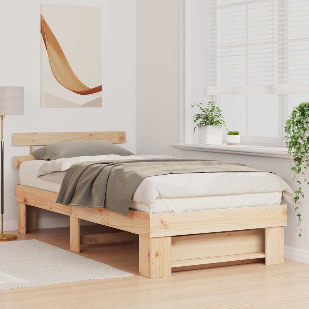 Bed Frame with Headboard Brown 90 x 200 cm Solid Pine Wood