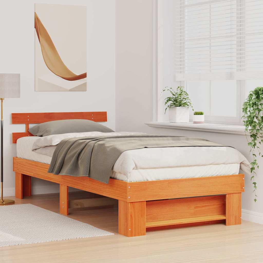 Bed Frame with Headboard Wax Brown 80 x 200 cm Solid Pine Wood