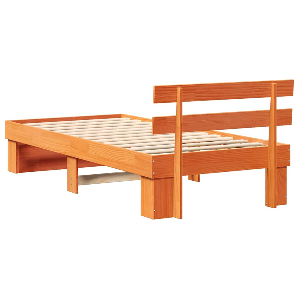 Bed Frame with Headboard Wax Brown 80 x 200 cm Solid Pine Wood