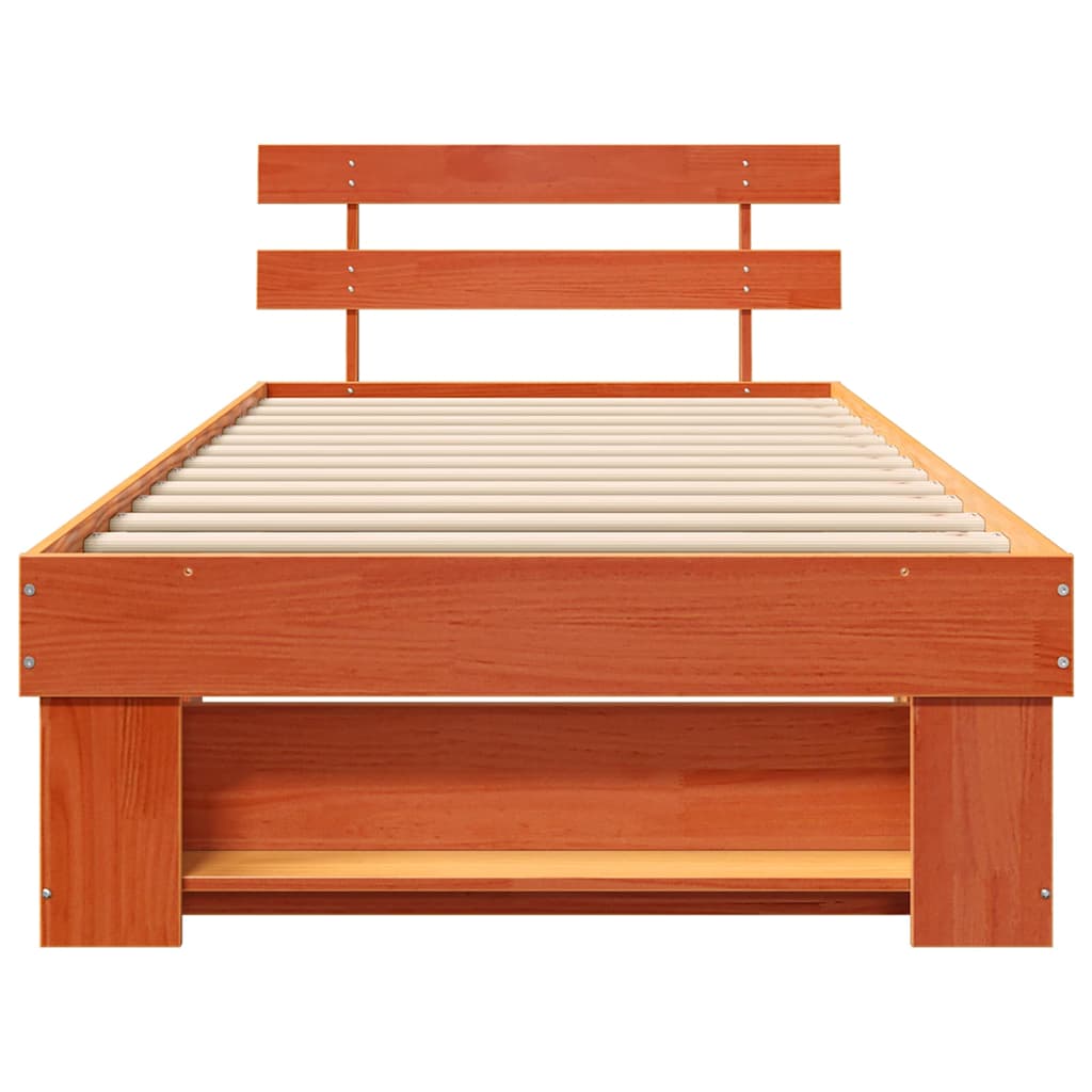 Bed Frame with Headboard Wax Brown 90 x 190 cm Solid Pine Wood