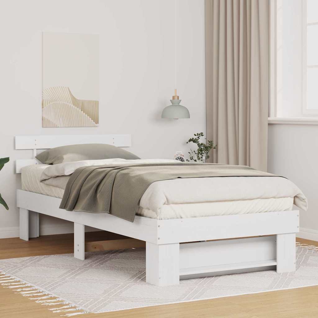 Bed Frame with Headboard White 75 x 190 cm Solid Pine Wood
