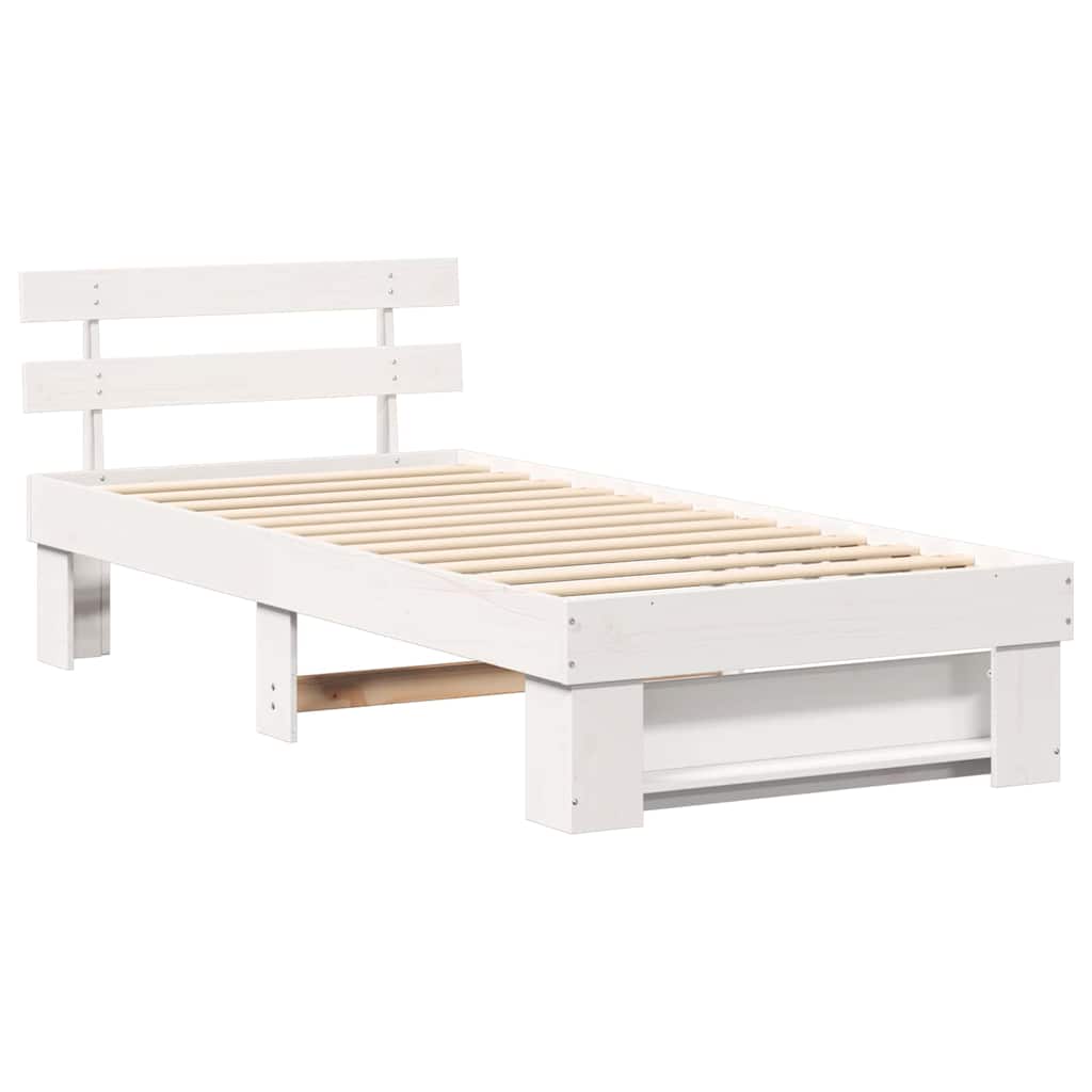 Bed Frame with Headboard White 75 x 190 cm Solid Pine Wood