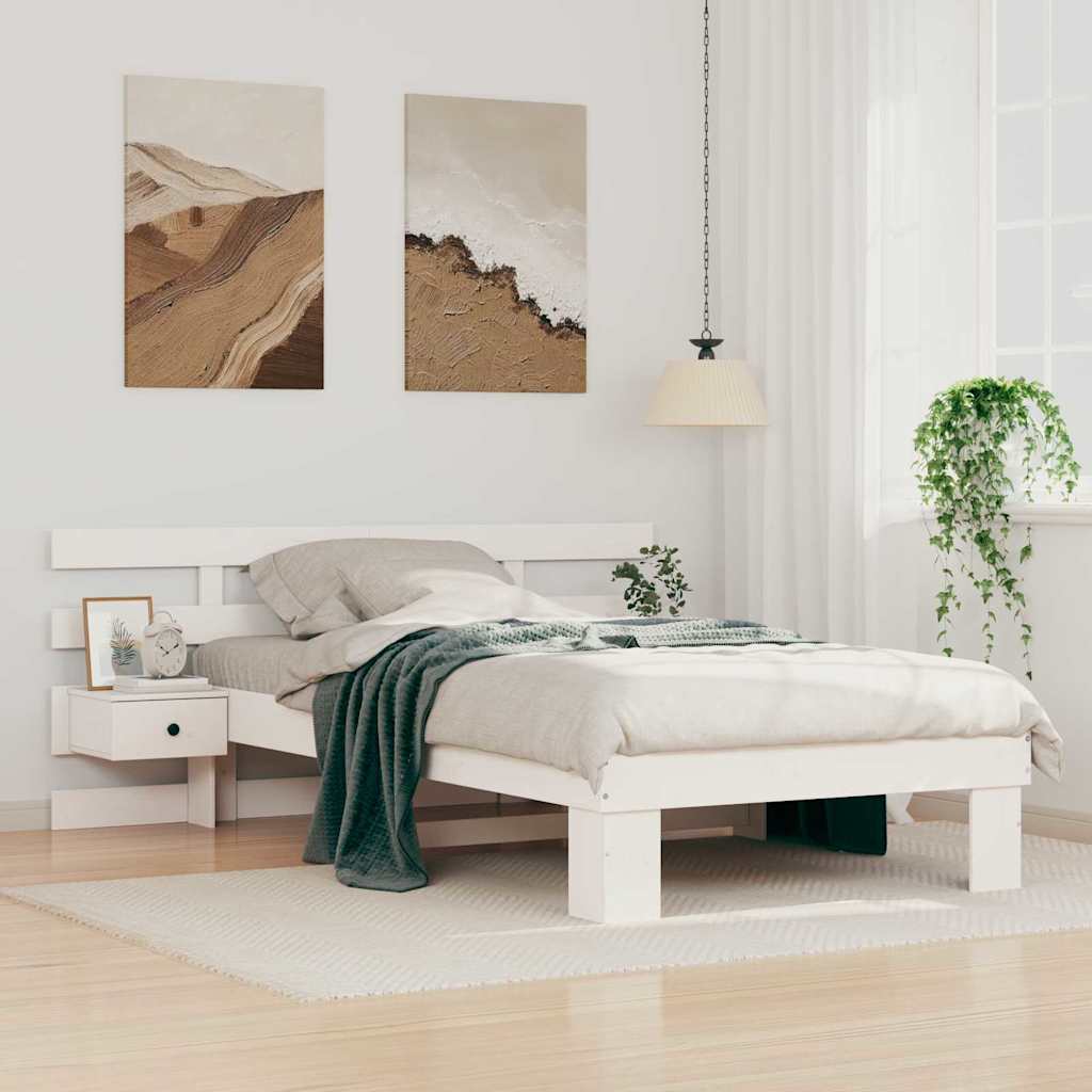 Bed Frame with Headboard White 100 x 200 cm Solid Pine Wood