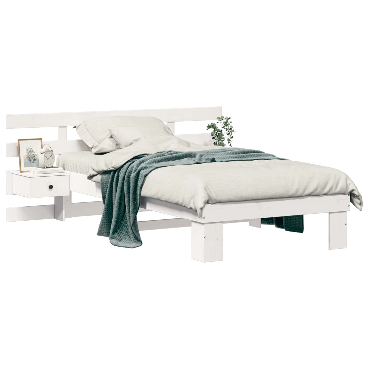 Bed Frame with Headboard White 100 x 200 cm Solid Pine Wood