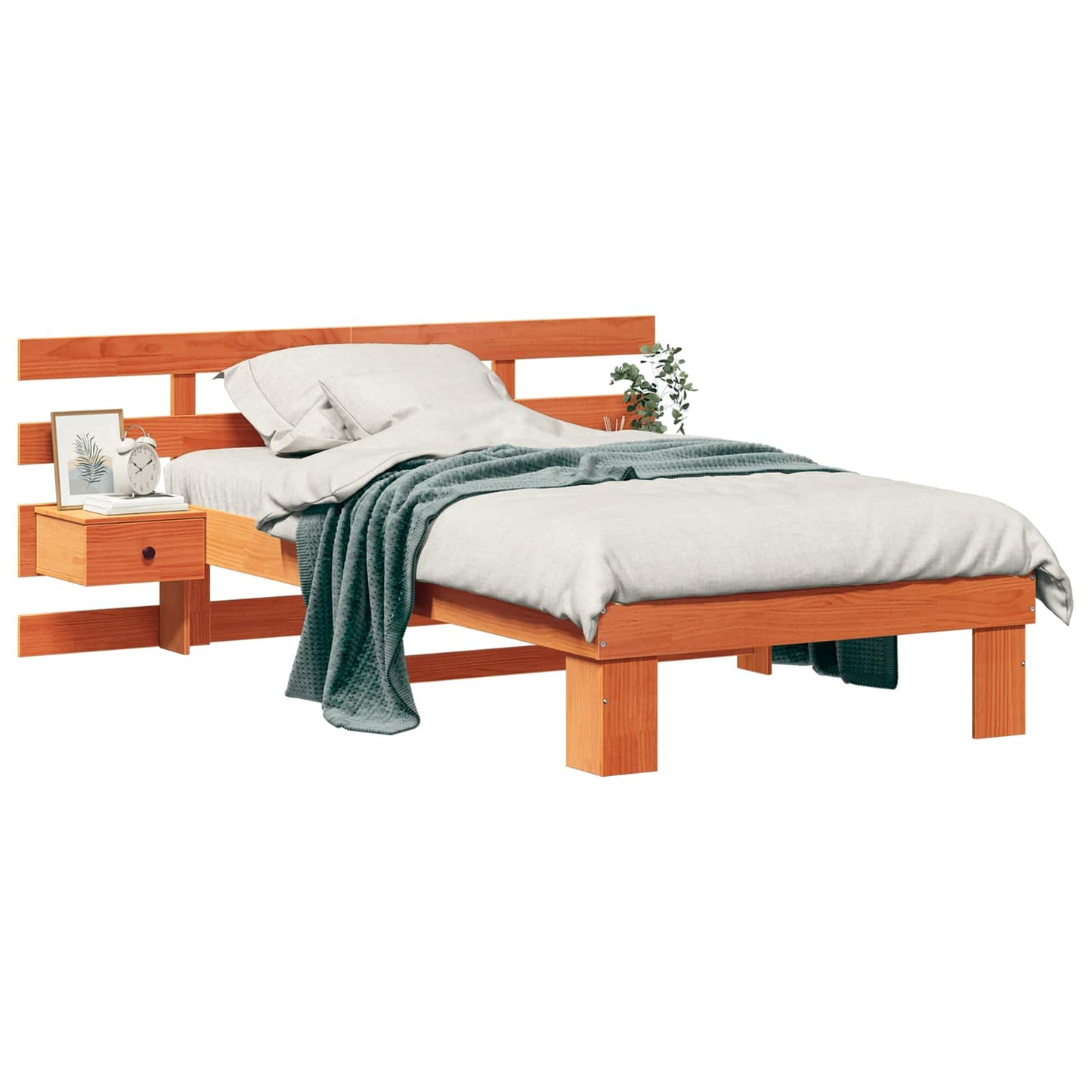Bed Frame with Headboard Wax Brown 100 x 200 cm Solid Pine Wood