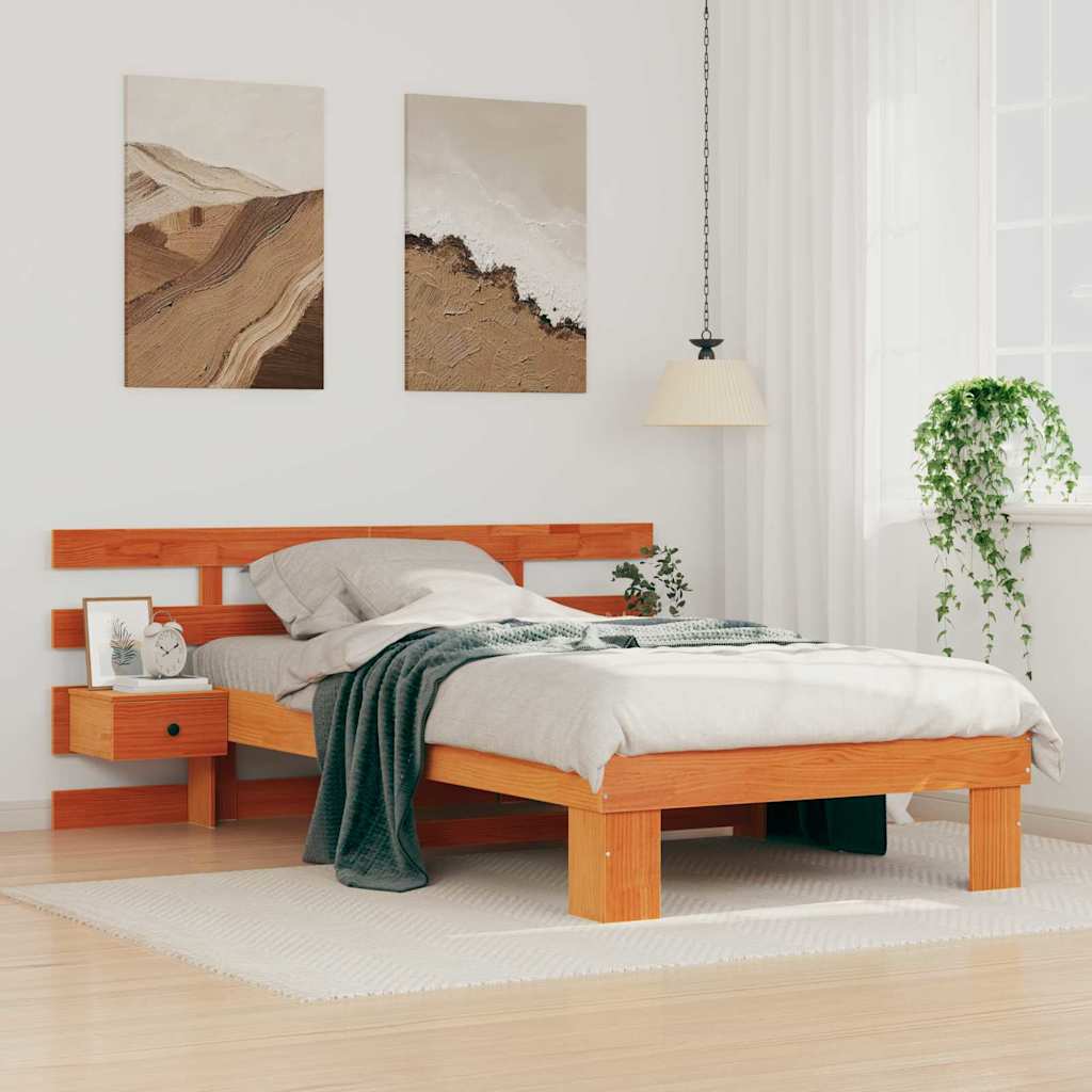Bed Frame with Headboard Wax Brown 90 x 200 cm Solid Pine Wood