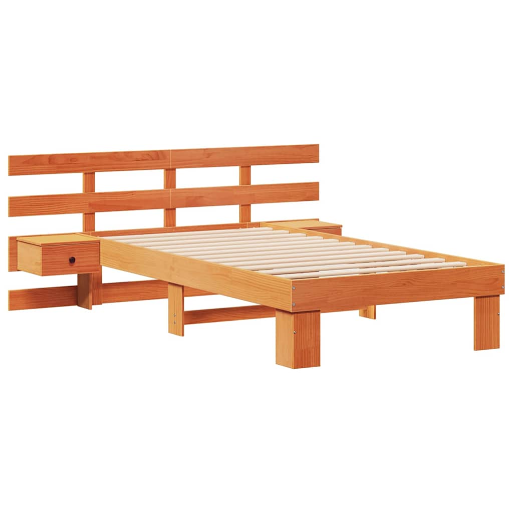 Bed Frame with Headboard Wax Brown 90 x 200 cm Solid Pine Wood