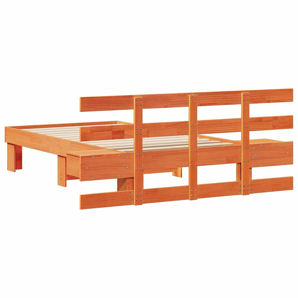 Bed Frame with Headboard Wax Brown 90 x 200 cm Solid Pine Wood