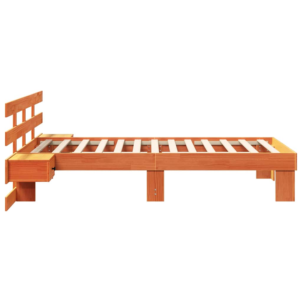 Bed Frame with Headboard Wax Brown 90 x 200 cm Solid Pine Wood