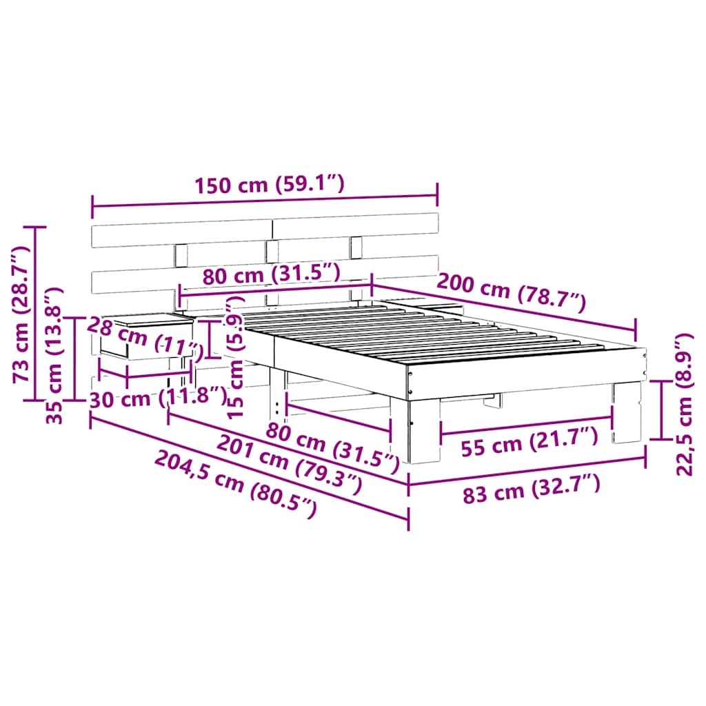 Bed Frame with Headboard Wax Brown 80 x 200 cm Solid Pine Wood