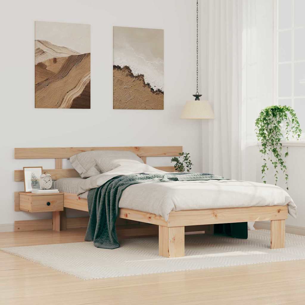Bed Frame with Headboard Brown 90 x 190 cm Solid Pine Wood