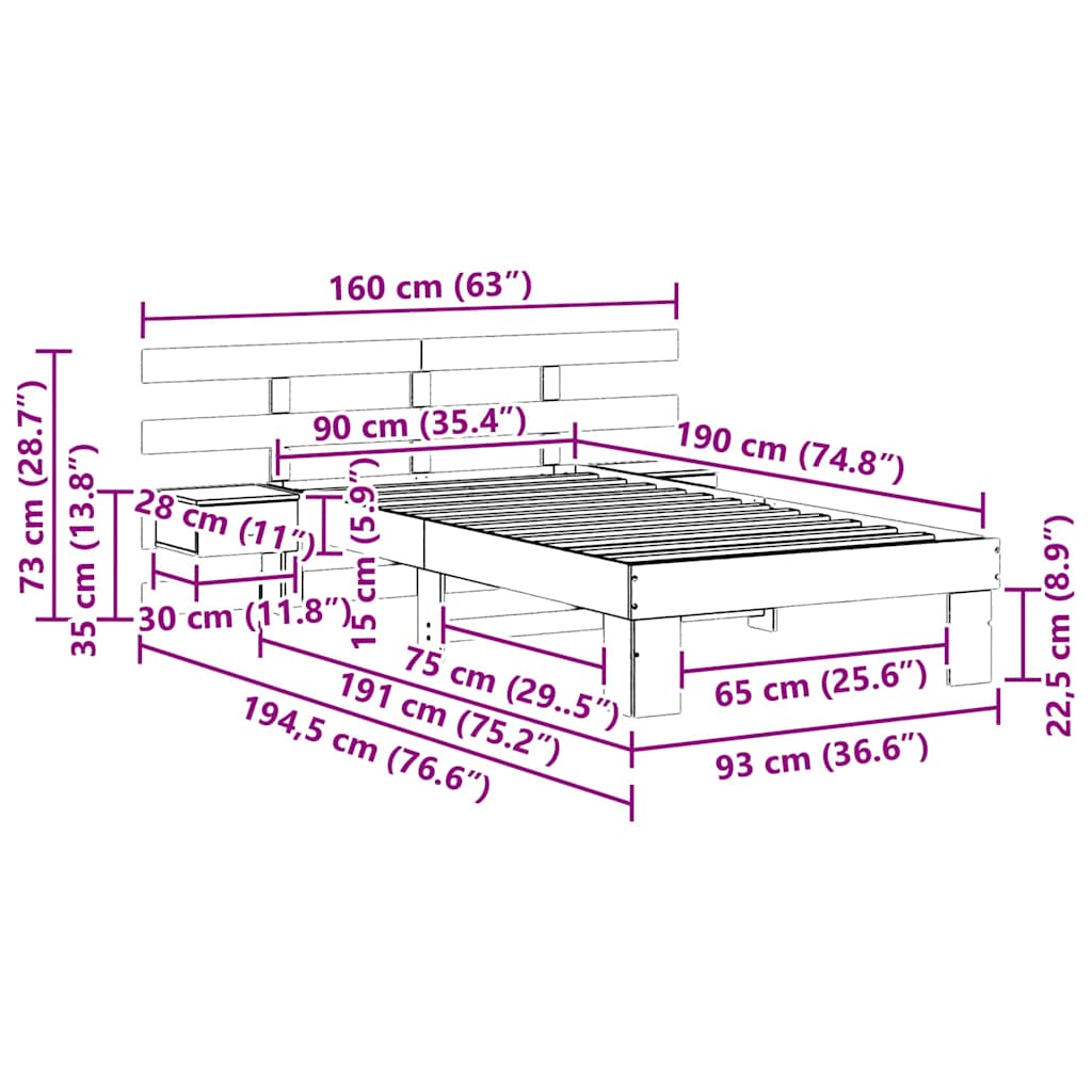 Bed Frame with Headboard Wax Brown 90 x 190 cm Solid Pine Wood