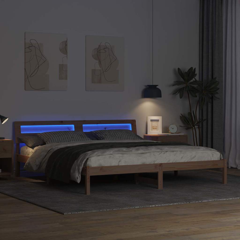 Bed Frame with Headboard Brown 180 x 200 cm Solid Pine Wood