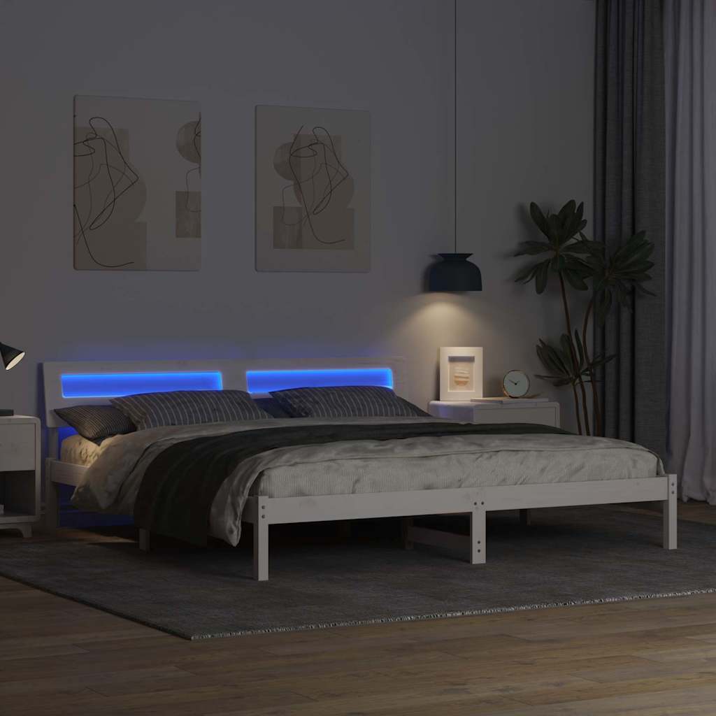 Bed Frame with Headboard White 180 x 200 cm Solid Pine Wood