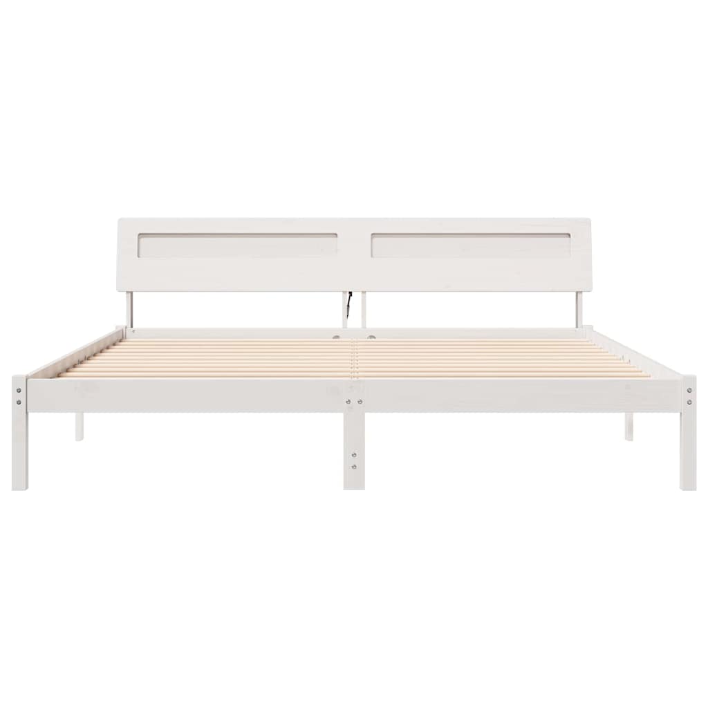 Bed Frame with Headboard White 180 x 200 cm Solid Pine Wood