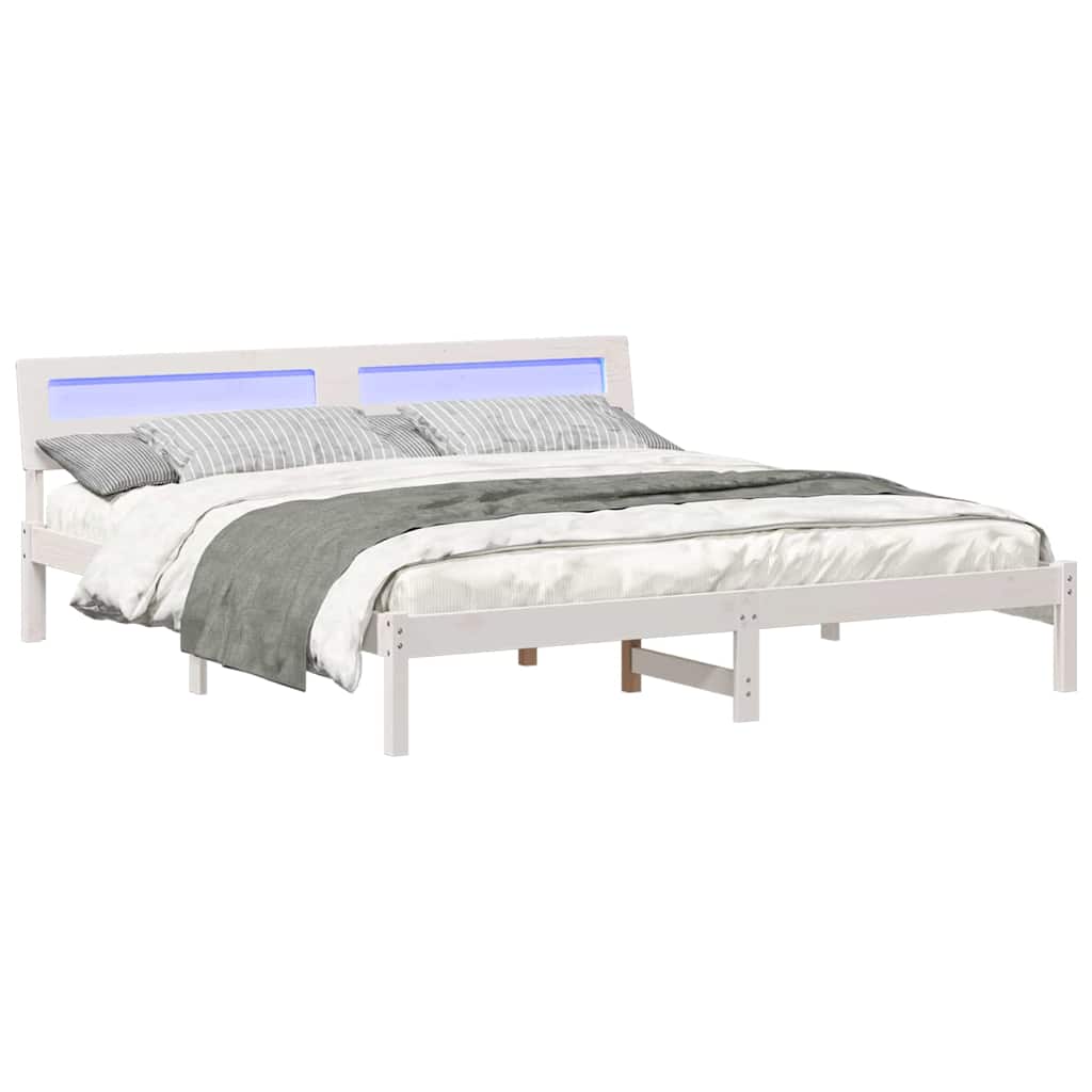 Bed Frame with Headboard White 180 x 200 cm Solid Pine Wood